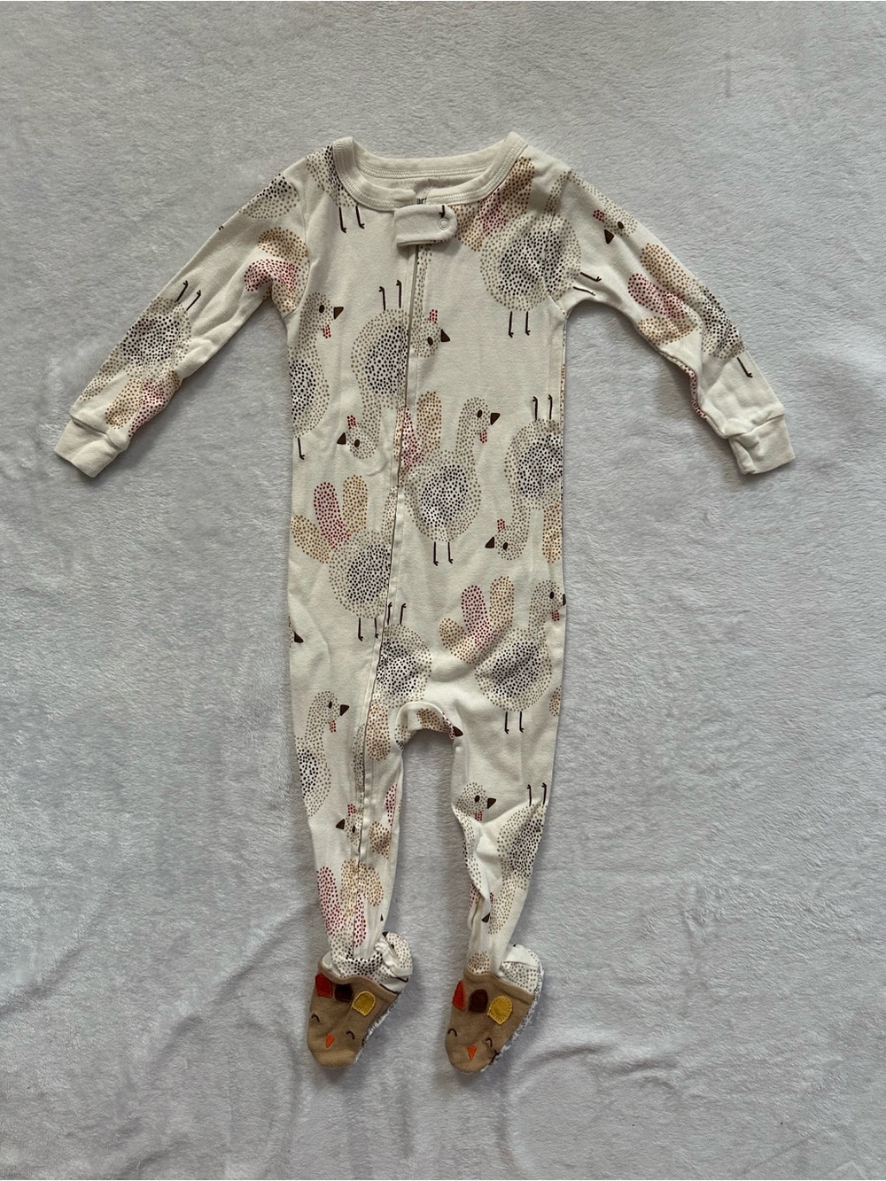 Carter’s Thanksgiving Turkey Footie Pajamas Ivory Baby Size 18 Months Fall Comfy